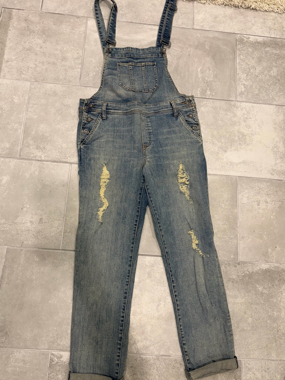 Kut from the Kloth Light Blue Distressed Denim Emma Overalls